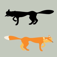 fox cartoon vector illustration flat style black silhouette