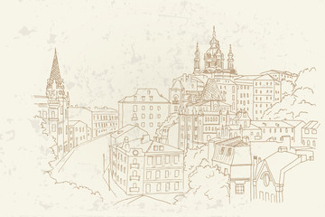 Fototapeta premium Vector Sketch of Andrew Descent in Kiev, Ukraine.