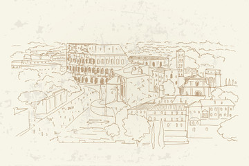 Fototapeta na wymiar Vector sketch of The Coliseum or Flavian Amphitheatre, Rome, Italy.