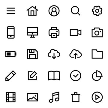 Set of icons for simple flat style ui design