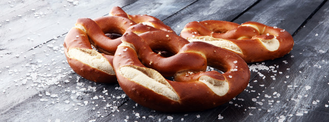 German pretzels with salt close-up on the table.