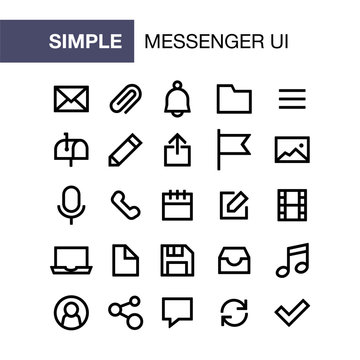 Set of messenger icons for simple flat style ui design