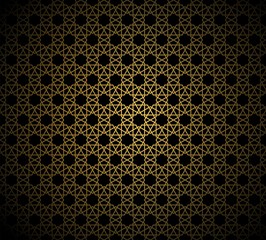 Abstract gold pattern geometric of Islamic, Arabesque ornament on black background. Seamless Vector illustration.