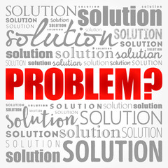 Problem and solution word cloud collage, business concept background
