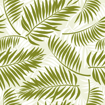 Tropical summer seamless pattern with leaves (palm, banana),  vector illustration