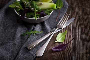 Spring salad with cucumber and arugula.