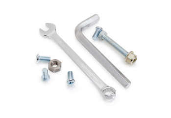 Combination wrench and hex key among of bolts, screws, nuts