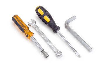 Various hand tools on a white background