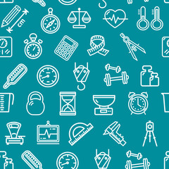 Measurement Signs Seamless Pattern Background on a Blue. Vector