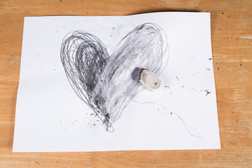 Broken Heart, Heart deleted by  Eraser, Valentine's day concept