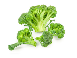 Freshly harvested broccoli on a white background