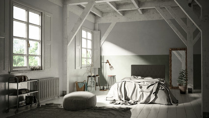 Light wooden Scandinavian style bedroom interior - obrazy, fototapety, plakaty