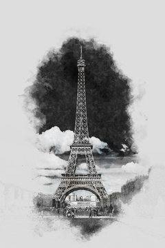Hand drawn vintage sketch of the Eiffel Tower