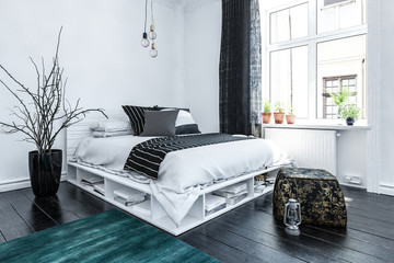 Neat modern bedroom with grey and white decor