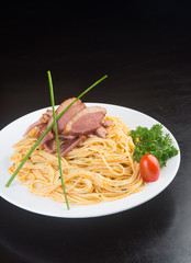 japanese cuisine. spaghetti on the background