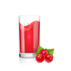 Juice with red currants in a glass, vector realistic with fresh berries and smoothie