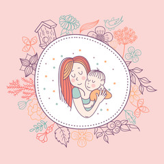 The mother and baby. Vector illustration