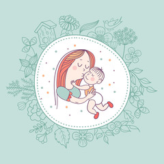 The mother and baby. Vector illustration