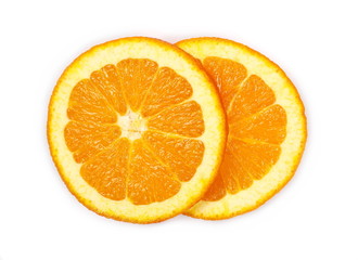 Fresh juicy orange slices isolated on white background, top view