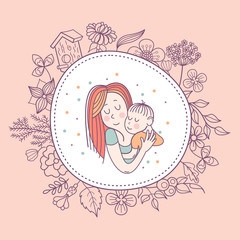 The mother and baby. Vector illustration