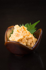 japanese cuisine. salmon roe on the background