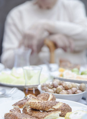 Obraz na płótnie Canvas Turkish bagels and tea on table for breakfast