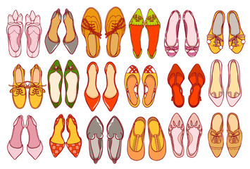 Woman shoes set. Vector colorful collection of girl's footwear.