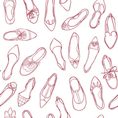 Contour shoes seamless pattern. Vector texture of footwear silhouettes.
