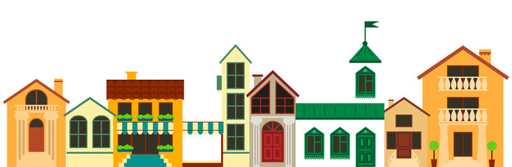 Old european town landscape. Vector colorful houses illustration.