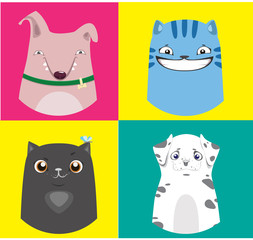Cartoon dogs and cats collection. Vector colorful illustrations.