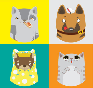 Collection of funny dogs and cats. Vector colorful pattern.