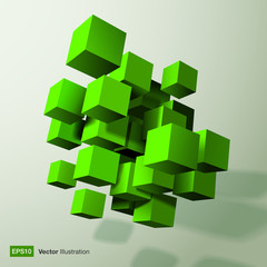 Abstract green 3d cubes. Vector illustration