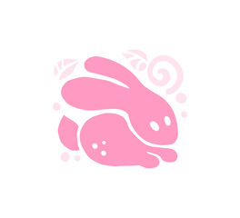 Vector flat cute funny hand drawn rabbit animal silhouette isolated on white background. Perfect for children goods store logo insignia, kid clothes and accessory prints, zoo logotype etc.