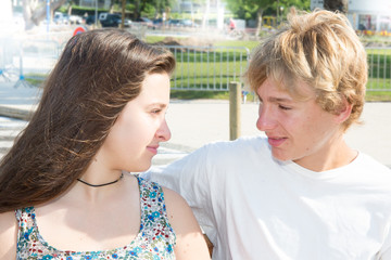 young couple in love in summer day