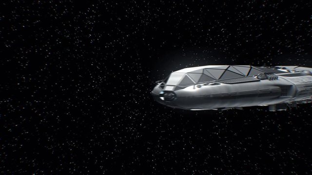 Journey to Mercury, sci-fi Spaceship approaching to planet, engines pulsate, 3d animation. Texture of the planet was created in the graphic editor without photos and other images.