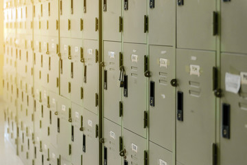 metal lockers cabinets in gym.