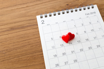 Hearts on calendar February 14