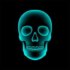 Skull X-ray concept design illustration isolated glow in the dark background, with copy space