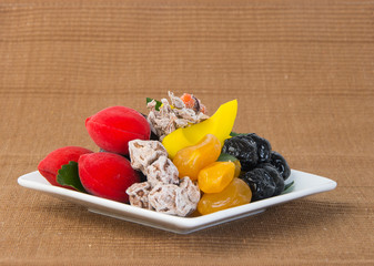 preserved fruits & Dried fruits. Food Snack on a Background