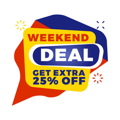 Sale bunner template. Vector design element for your promotion. Red, yellow and blue color theme. Rounded speech bubble