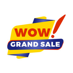 Sale bunner template. Vector design element for your promotion. Red, yellow and blue color theme. Rounded speech bubble