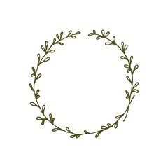 Wedding monogram wreath with line art  leaves.