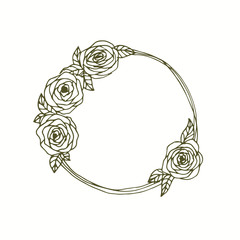 English roses monogram wreath hand drawn line art.