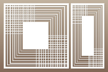 Template for cutting. Geometric, abstract, linear pattern. Laser cut. Set ratio 1:1, 1:2. Vector illustration.
