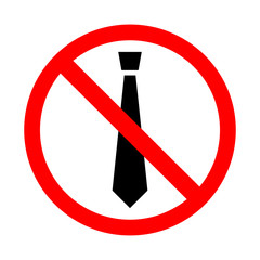 Tie icon in prohibition red circle, stop sign. No business style.