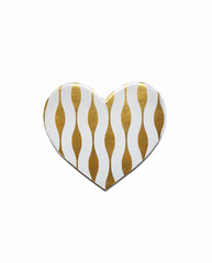 White and golden heart with white pattern isolated on white background. Valentine's day concept.