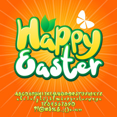 Vector Greeting Card Happy Easter. Set of Alphabet with bright Letters, Numbers and Symbols