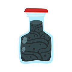 Preserved food in glass jar. Cartoon vector illustration.