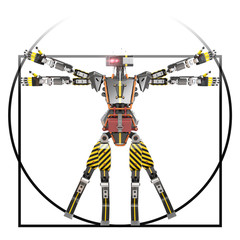 Vitruvian robot worker, 3d rendering
