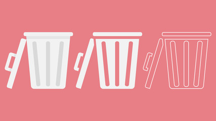 Opened trash can icon in three different style